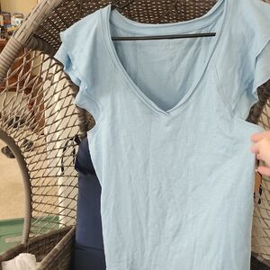 Light Blue V-Neck Women's Top